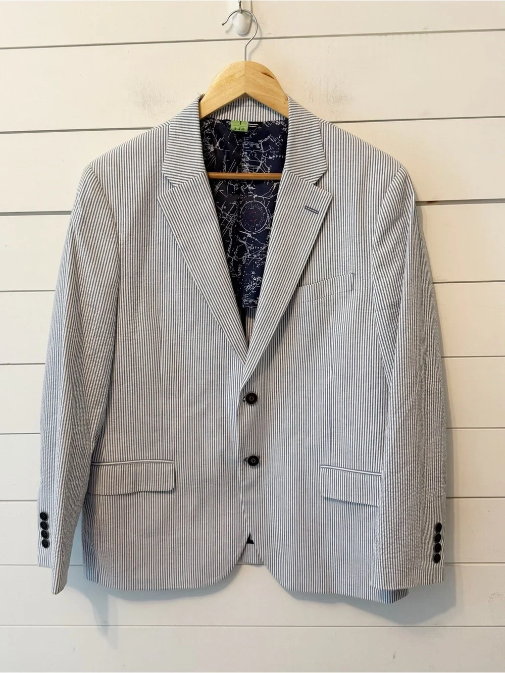 Nautica | Men’s blue/white striped  seersucker partially lined blazer Size S42